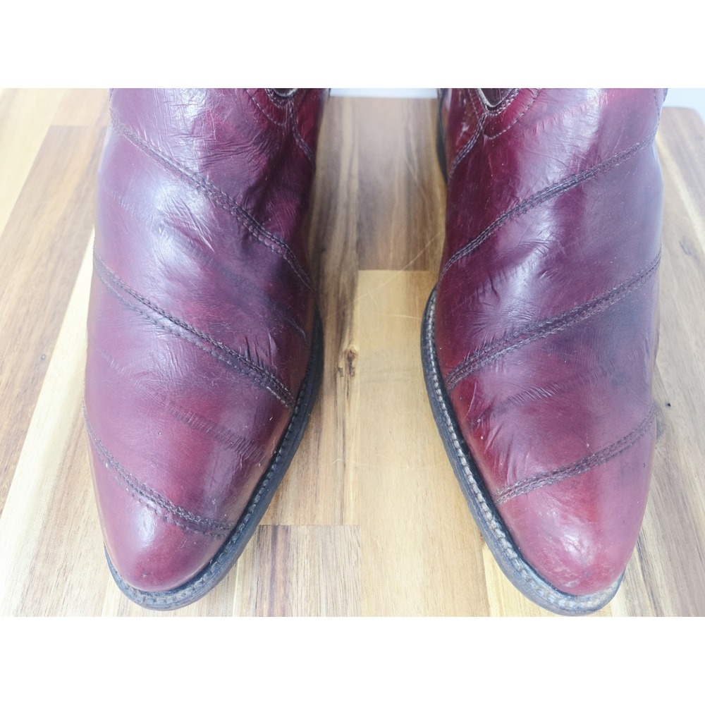 Villano Burgundy Blood Red Eel Skin Western Cowboy Boots Mens Size 7.5 VINTAGE - Picture 3 of 12